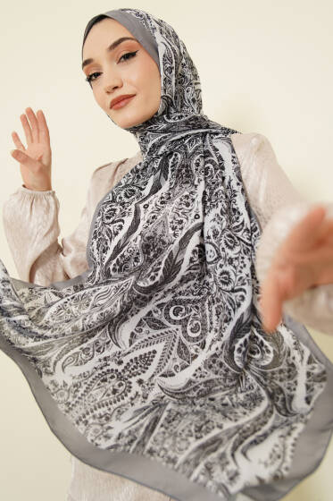 Boteh Desen Şal Gri - Başörtüsü