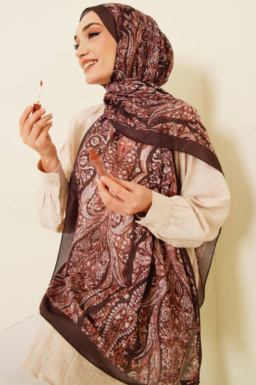 Boteh Desen Şal Kahve - Başörtüsü