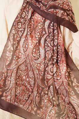 Boteh Desen Şal Kahve - Başörtüsü