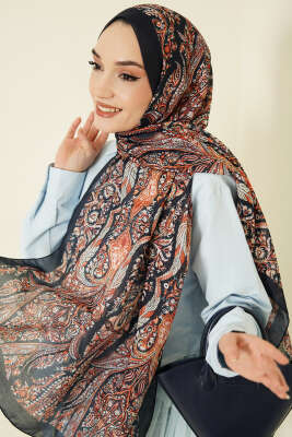 Boteh Desen Şal Lacivert - ECENUR