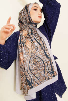 Boteh Desen Şal Lacivert Gri - ECENUR