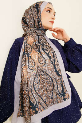 Boteh Desen Şal Lacivert Gri - Başörtüsü