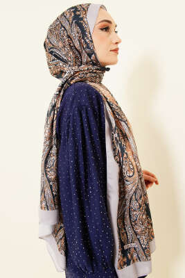 Boteh Desen Şal Lacivert Gri - Başörtüsü