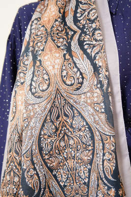 Boteh Desen Şal Lacivert Gri - Başörtüsü