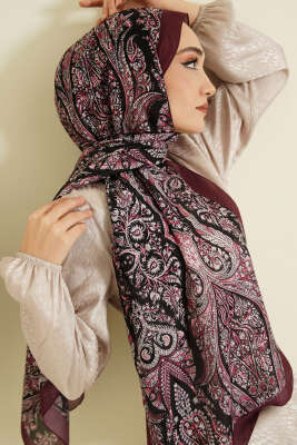 Boteh Desen Şal Mürdüm - ECENUR