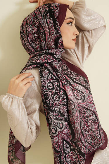 Boteh Desen Şal Mürdüm - Başörtüsü