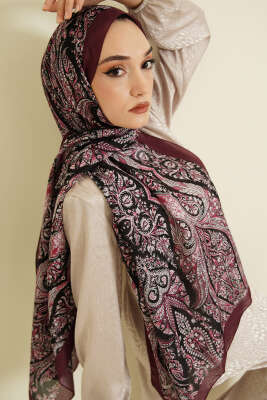 Boteh Desen Şal Mürdüm - Başörtüsü