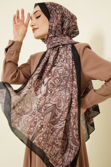 Boteh Desen Şal Siyah Vizon - Başörtüsü
