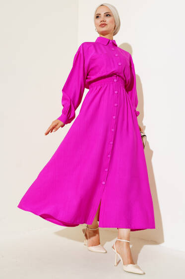 Boy Düğmeli Çift Cepli Elbise Menekşe - Elbise