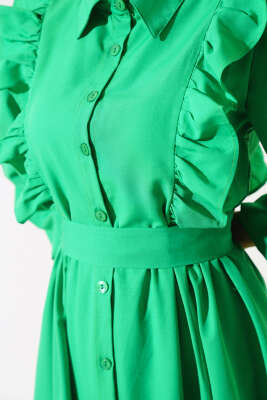 Boy Düğmeli Fırfırlı Elbise Yeşil - Elbise