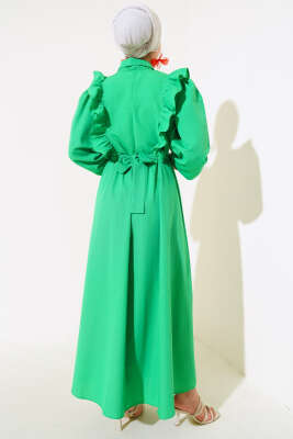 Boy Düğmeli Fırfırlı Elbise Yeşil - Elbise