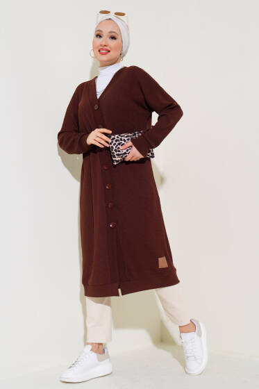 Boy Düğmeli Fitilli Uzun Hırka Kahve - Hırka