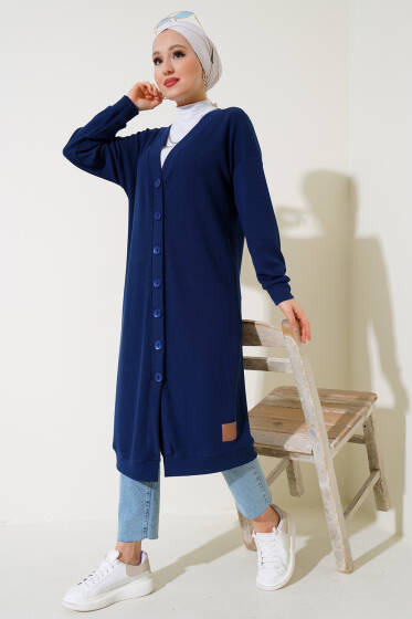 Boy Düğmeli Fitilli Uzun Hırka Lacivert - Hırka