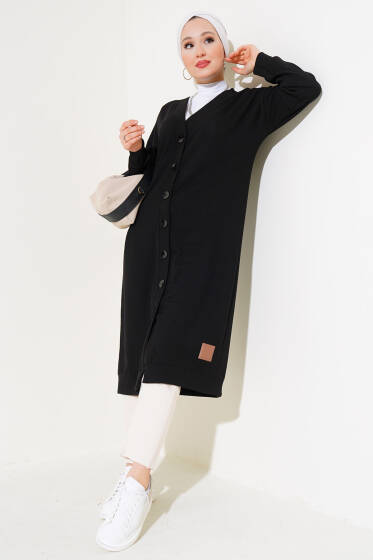 Boy Düğmeli Fitilli Uzun Hırka Siyah - Hırka