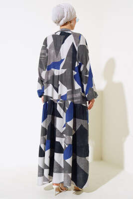 Boy Düğmeli Salaş Desenli Elbise Fume - Tesettür Elbise