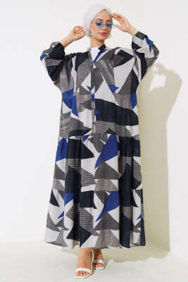 Boy Düğmeli Salaş Desenli Elbise Fume 