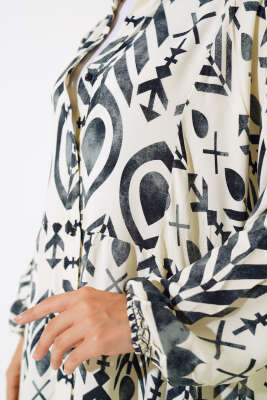 Boy Düğmeli Salaş Desenli Elbise Siyah - Tesettür Elbise