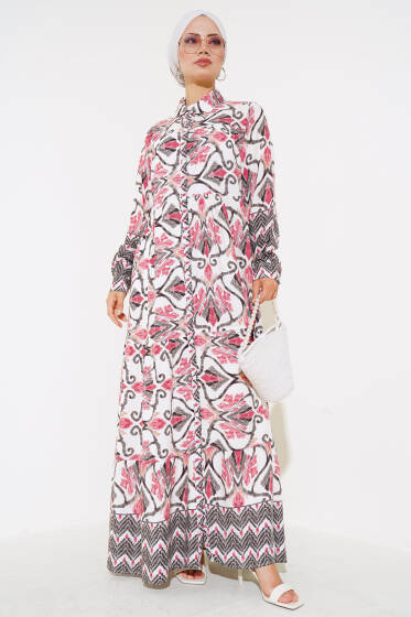 Boy Düğmeli Viskon Elbise Gül Kurusu Siyah - Elbise