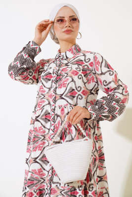 Boy Düğmeli Viskon Elbise Gül Kurusu Siyah - Tesettür Elbise