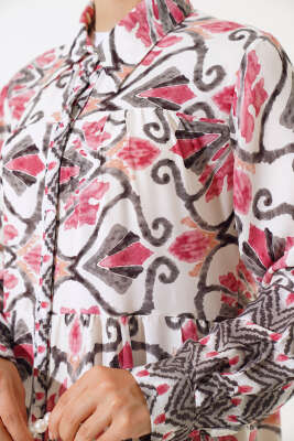 Boy Düğmeli Viskon Elbise Gül Kurusu Siyah - Tesettür Elbise