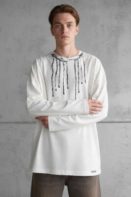 Boya Detaylı Erkek Sweatshirt Ekru - MACINIST