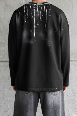 Boya Detaylı Erkek Sweatshirt Siyah - Erkek Sweatshirt