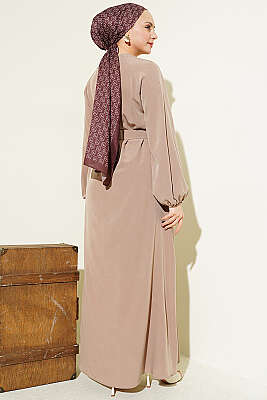 Boydan Brit Düğmeli Kemerli Elbise Bej - Elbise