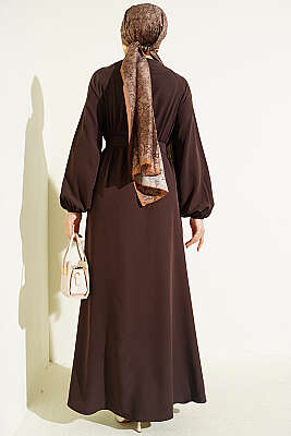 Boydan Brit Düğmeli Kemerli Elbise Kahve - Elbise