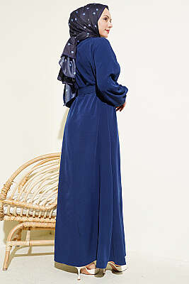 Boydan Brit Düğmeli Kemerli Elbise Lacivert - Elbise