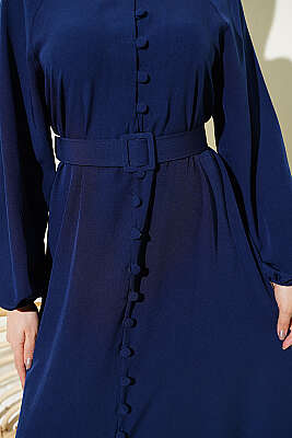 Boydan Brit Düğmeli Kemerli Elbise Lacivert - Elbise