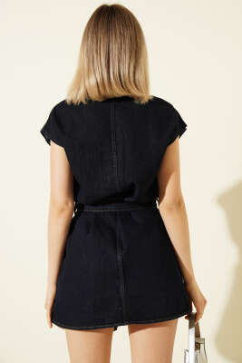 Boydan Çıtçıt Düğmeli Mini Kot Elbise Lacivert - Kadın Giyim Modelleri