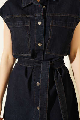 Boydan Çıtçıt Düğmeli Mini Kot Elbise Lacivert - Kadın Giyim Modelleri