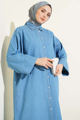 Boydan Çıtçıt Düğmeli Uzun Kot Tunik Açık Mavi - Tunik