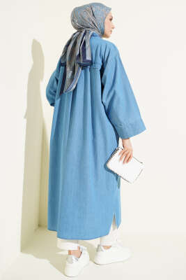 Boydan Çıtçıt Düğmeli Uzun Kot Tunik Açık Mavi - Tunik