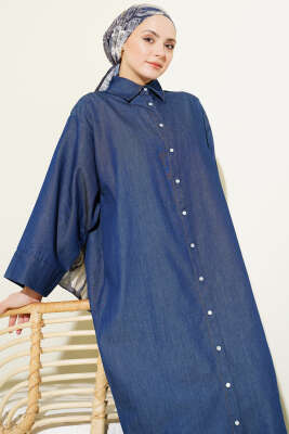 Boydan Çıtçıt Düğmeli Uzun Kot Tunik Lacivert - Tunik