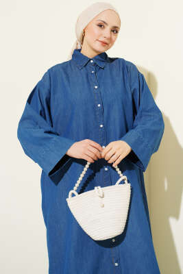 Boydan Çıtçıt Düğmeli Uzun Kot Tunik Mavi - Tunik