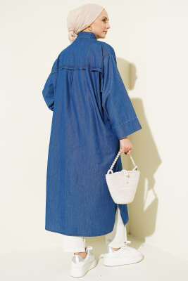 Boydan Çıtçıt Düğmeli Uzun Kot Tunik Mavi - Tunik
