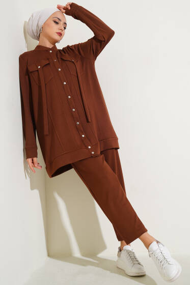 Boydan Çıtçıtlı İkili Takım Kahve - İkili Takım