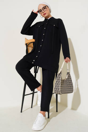 Boydan Çıtçıtlı İkili Takım Siyah - İkili Takım