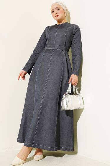 Boydan Dikiş Detaylı Kot Elbise Kot - Elbise
