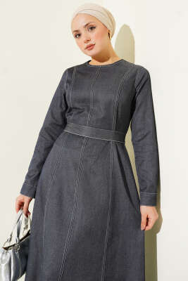 Boydan Dikiş Detaylı Kot Elbise Kot - Elbise