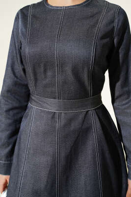 Boydan Dikiş Detaylı Kot Elbise Kot - Elbise