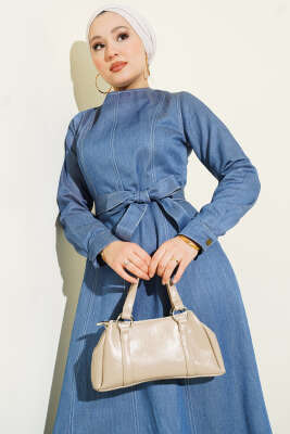 Boydan Dikiş Detaylı Kot Elbise Kot Mavisi - Elbise