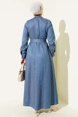 Boydan Dikiş Detaylı Kot Elbise Kot Mavisi - Elbise