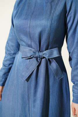 Boydan Dikiş Detaylı Kot Elbise Kot Mavisi - Elbise