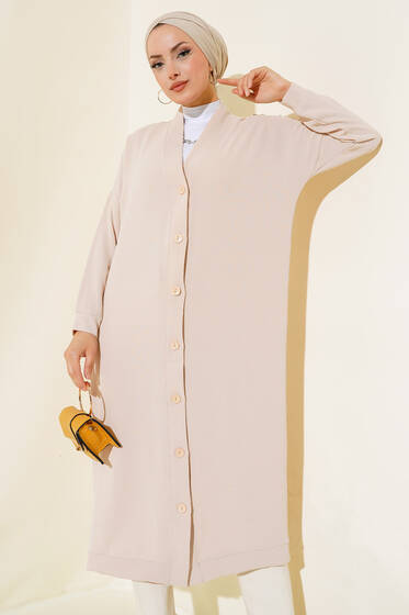 Boydan Düğmeli Ayrobin Hırka Bej - Hırka