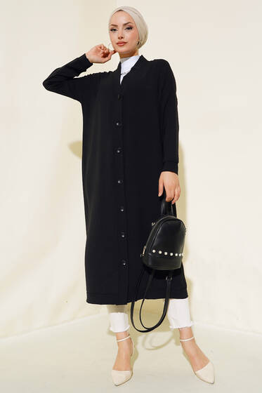 Boydan Düğmeli Ayrobin Hırka Siyah - Hırka