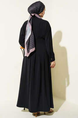 Boydan Düğmeli Bel Pensli Elbise Siyah - Elbise