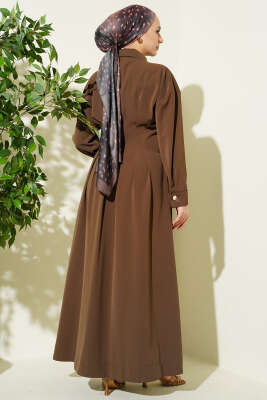 Boydan Düğmeli Bel Pensli Elbise Vizon - Elbise