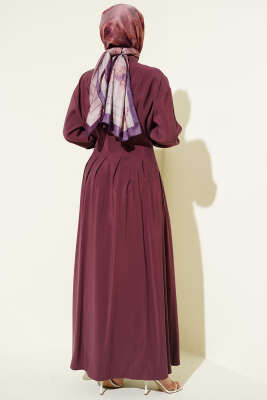 Boydan Düğmeli Bel Pensli Modal Elbise Magenta - Elbise